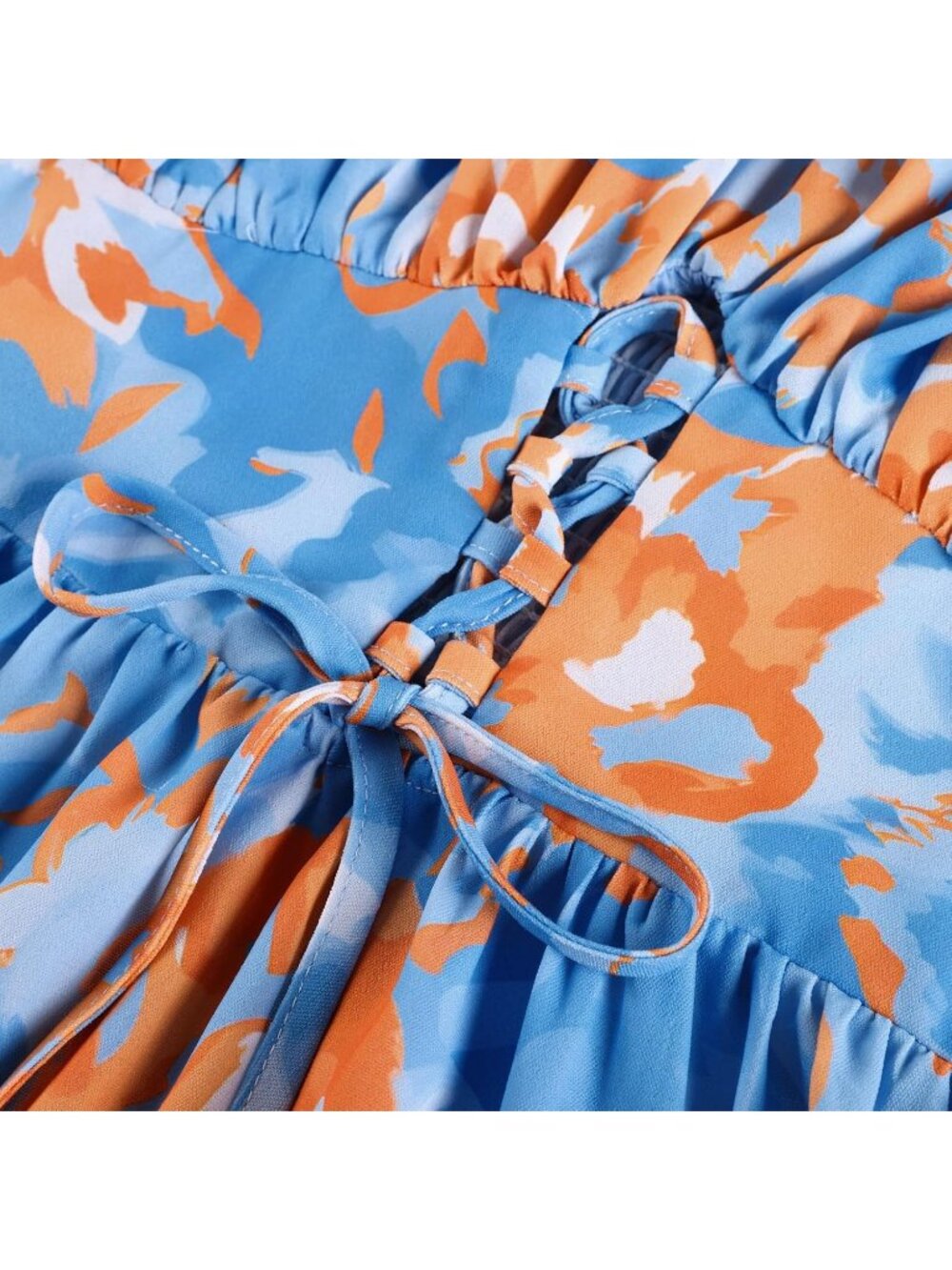 Women's Blue Orange Boho Floral Maxi Sundress Summer Beach Flowy Dress - Picture 6 of 6
